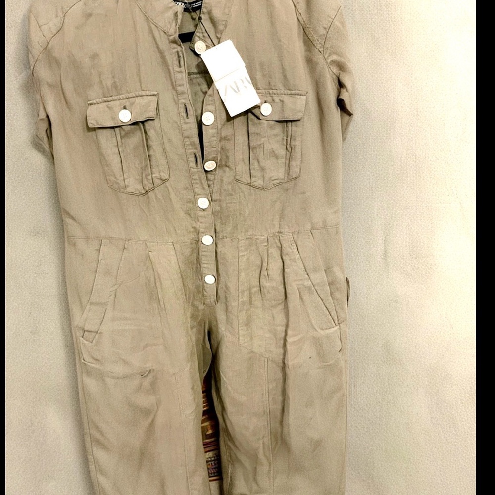 Vince Taupe Button-Front Jumpsuit